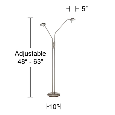 360 Lighting Casper Traditional Pharmacy Floor Lamp 63" Tall Brushed Nickel 2-Light LED Adjustable Arm Swivel Head For Living Room Bedroom 7 360 Lighting Casper Traditional Pharmacy Floor Lamp 63" Tall Brushed Nickel 2-Light LED Adjustable Arm Swivel Head For Living Room Bedroom - Image 7