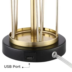 360 Lighting Nathan Modern Table Lamps 25 1/2" High Set Of 2 Gold Metal With USB Charging Ports Black Drum Shade For Bedroom Living Room Home Desk -Lighting Specialty Shop GUEST ce254937 834c 4693 8f65 b682220055e2