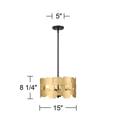 Possini Euro Design Stella Black Pendant Chandelier 15" Wide Modern Gold Leaf Drum Shade 4-Light Fixture For Dining Room House Foyer Kitchen Island 7 Possini Euro Design Stella Black Pendant Chandelier 15" Wide Modern Gold Leaf Drum Shade 4-Light Fixture For Dining Room House Foyer Kitchen Island - Image 7