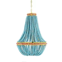 Wood Beaded Chandelier Blue -Storied Home