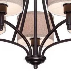 Franklin Iron Works La Pointe Oil Rubbed Bronze Pendant Chandelier 26" Wide Rustic Oatmeal Linen Shade 5-Light Fixture For Dining Room Kitchen Island -Lighting Specialty Shop GUEST d0f5ea52 82b7 4cff b305 4b7759ed5907