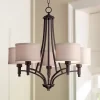 Franklin Iron Works La Pointe Oil Rubbed Bronze Pendant Chandelier 26" Wide Rustic Oatmeal Linen Shade 5-Light Fixture For Dining Room Kitchen Island