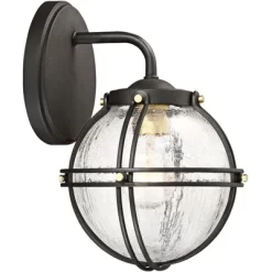 Minka Lavery Mid Century Modern Outdoor Wall Light Fixture Black 10 1/4" Round Glass Shade For Post Exterior Deck Porch Yard Patio