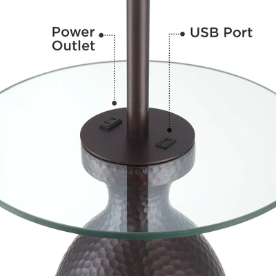 Regency Hill Fallon Rustic Industrial Floor Lamps With Tray Table 66" Tall Set Of 2 Bronze Hammered USB And Outlet Oatmeal Shade For Living Room House 4 Regency Hill Fallon Rustic Industrial Floor Lamps With Tray Table 66" Tall Set Of 2 Bronze Hammered USB And Outlet Oatmeal Shade For Living Room House - Image 4