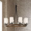 Stiffel Black Wood Wagon Wheel Chandelier 29 1/2" Wide Industrial Clear Outer Frosted Inner Glass 8-Light For Dining Room House