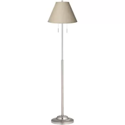 360 Lighting Abba Modern Floor Lamp Standing 66" Tall Brushed Nickel Silver Fine Burlap Fabric Empire Shade For Living Room Bedroom Office House Home