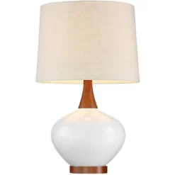 360 Lighting Brice Modern Mid Century Accent Table Lamp 23" High Ivory Ceramic Wood Neck Off White Drum Shade For Bedroom Living Room Bedside Office -Lighting Specialty Shop GUEST d3ef9ac2 96e0 4e33 85d9 c1fe29f85eb8