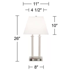 Possini Euro Design Amity Modern Table Lamp 26" High Brushed Nickel With USB And AC Power Outlet In Base White Linen Shade For Bedroom Bedside Desk -Lighting Specialty Shop GUEST d597278f bc77 4473 a7da 053f0dde81c2