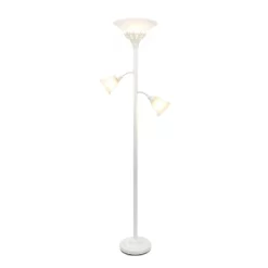 3 Light Floor Lamp With Scalloped Glass Shade White - Elegant Designs
