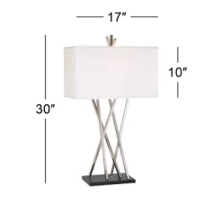 Possini Euro Design Modern Table Lamps 30" Tall Set Of 2 Brushed Steel Black White Linen Rectangular Shade For Living Room Family Bedroom -Lighting Specialty Shop GUEST ddf5d07e c19d 481f b595 6a83f7db225b