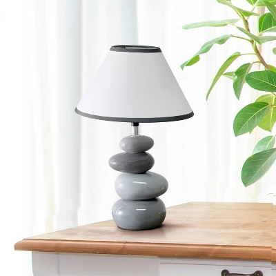 14.7" Contemporary Ceramic Stacking Stones Table Desk Lamp Gray - Creekwood Home 2 14.7" Contemporary Ceramic Stacking Stones Table Desk Lamp Gray - Creekwood Home - Image 2