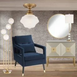 Regency Hill Schoolhouse Floating Modern Farmhouse Ceiling Light Semi Flush Mount Fixture 7" Wide Brass White Glass Shade For Bedroom Living Room Home -Lighting Specialty Shop GUEST dec11c7f f21b 44e1 8668 cf1b9fcef059