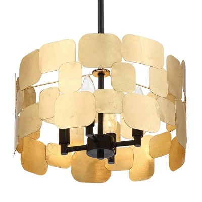 Possini Euro Design Stella Black Pendant Chandelier 15" Wide Modern Gold Leaf Drum Shade 4-Light Fixture For Dining Room House Foyer Kitchen Island 4 Possini Euro Design Stella Black Pendant Chandelier 15" Wide Modern Gold Leaf Drum Shade 4-Light Fixture For Dining Room House Foyer Kitchen Island - Image 4
