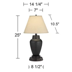 Regency Hill Modern Table Lamp With USB And AC Power Outlet Workstation Charging Base 25" High Hammered Bronze Empire Shade For Living Room Desk -Lighting Specialty Shop GUEST df3846ee 2236 40f3 be14 a9bc058bf5ee