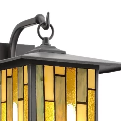 11.75" Stained Glass 1-Light Prairie Style Outdoor Wall Lantern Sconce Oil-Rubbed Bronze - River Of Goods
