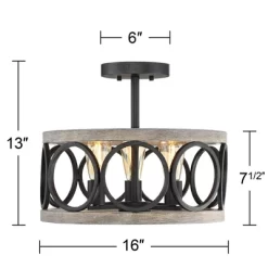 Franklin Iron Works Salima Rustic Farmhouse Ceiling Light Semi Flush Mount 16" Wide Black Gray Wood 3-Light For Bedroom Kitchen Living Room Hallway 12 Franklin Iron Works Salima Rustic Farmhouse Ceiling Light Semi Flush Mount 16" Wide Black Gray Wood 3-Light For Bedroom Kitchen Living Room Hallway -Lighting Specialty Shop GUEST e0c2b019 6fe8 41bd bf27 c4baa64e8632