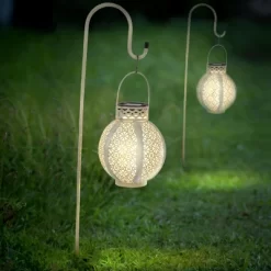 Set Of 2 Solar Outdoor Lights - Hanging Or Tabletop Rechargeable LED Lantern Set With 2 Shepherd Hooks For Outdoor Decor By Pure Garden (White) -Lighting Specialty Shop GUEST e29b5443 0081 4f3a 867b e171dccc1660