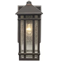 Kathy Ireland Sierra Craftsman Mission Outdoor Wall Light Fixtures Set Of 2 Rubbed Bronze 10 1/2" Seedy Glass Panels For Post Exterior Light Barn Deck -Lighting Specialty Shop GUEST e2df2e2a 4bf8 4594 a64e cbec648a5bb8