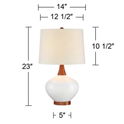 360 Lighting Brice Modern Mid Century Accent Table Lamp 23" High Ivory Ceramic Wood Neck Off White Drum Shade For Bedroom Living Room Bedside Office -Lighting Specialty Shop GUEST e45444ee 31b2 4cbc b7d7 166286b35974