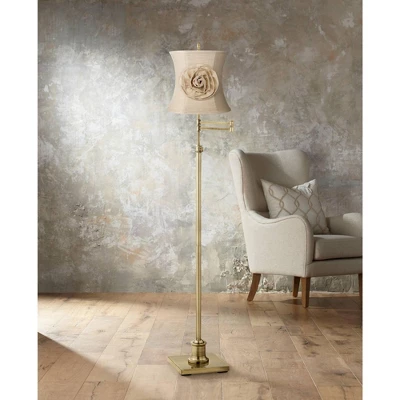 360 Lighting Traditional Swing Arm Floor Lamp Adjustable Height 70" Tall Antique Brass Almond Flower Linen Drum Shade Living Room Bedroom 1 360 Lighting Traditional Swing Arm Floor Lamp Adjustable Height 70" Tall Antique Brass Almond Flower Linen Drum Shade Living Room Bedroom