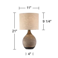 360 Lighting Emma Modern Mid Century Accent Table Lamp 21" High Wood Brown Ceramic Oatmeal Drum Shade For Bedroom Living Room Bedside Nightstand Home -Lighting Specialty Shop GUEST e753cd3b 896b 4325 b6ea d08bca2c9a6c