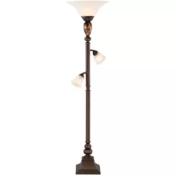 Kathy Ireland Mulholland Vintage Rustic Torchiere Floor Lamp With Side Lights 72" Tall Bronze Tortoise Shell Frosted Glass For Living Room Reading -Lighting Specialty Shop GUEST e7d20fdf 8d36 4421 b36c cff044495e15