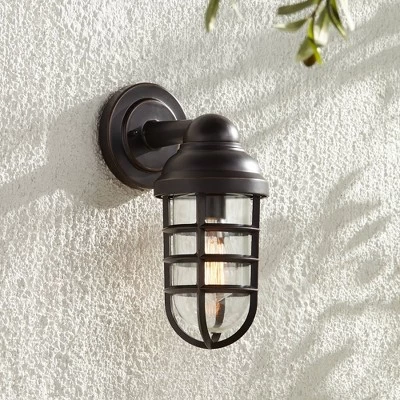 John Timberland Marlowe Industrial Outdoor Wall Light Fixture Galvanized Metal Cage 13 1/4" Clear Glass For Post Exterior Barn Deck House Porch Yard 1 John Timberland Marlowe Industrial Outdoor Wall Light Fixture Galvanized Metal Cage 13 1/4" Clear Glass For Post Exterior Barn Deck House Porch Yard