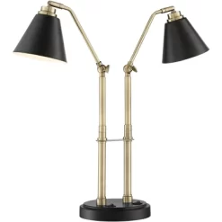 Possini Euro Design Sentry Modern Mid Century Desk Lamp 23" High Black Brass With USB Charging Port LED Adjustable Cone Shade For Bedroom Living Room -Lighting Specialty Shop GUEST e91d5c36 9c3b 4fda 8e73 e5a8e478b0f2