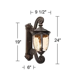 John Timberland Bellagio Vintage Rustic Outdoor Wall Light Fixture Veranda Bronze Dual Scroll Arm 24" Champagne Hammered Glass For Post Exterior Barn -Lighting Specialty Shop GUEST eb9f90b5 f4fd 46d2 b077 5bc19d4beb2f