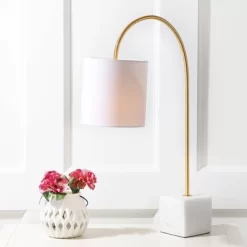 25" Marble Fisher Table Lamp (Includes LED Light Bulb) White/Brass - Jonathan Y