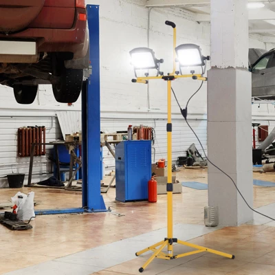 HOMCOM 10,000 Lumen Dual Head LED Work Lights Weather Resistant With Telescoping Adjustable Tripod Stand, Rotating Lamps 2 HOMCOM 10,000 Lumen Dual Head LED Work Lights Weather Resistant With Telescoping Adjustable Tripod Stand, Rotating Lamps - Image 2