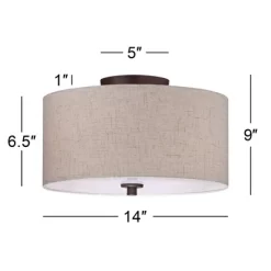 Regency Hill Sylvan Modern Ceiling Light Semi Flush Mount Fixture 14" Wide Bronze 3-Light Oatmeal Fabric Drum Shade For Bedroom Kitchen Living Room -Lighting Specialty Shop GUEST f0963af3 123f 45f3 9682 fe553a845f8e