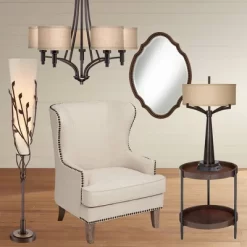 Franklin Iron Works La Pointe Oil Rubbed Bronze Pendant Chandelier 26" Wide Rustic Oatmeal Linen Shade 5-Light Fixture For Dining Room Kitchen Island -Lighting Specialty Shop GUEST f0d9d244 8caf 4f41 97ef ef64b4a928e2