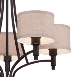 Franklin Iron Works La Pointe Oil Rubbed Bronze Pendant Chandelier 26" Wide Rustic Oatmeal Linen Shade 5-Light Fixture For Dining Room Kitchen Island -Lighting Specialty Shop GUEST f1075e7c 3b83 4606 8e30 f79032af58e6