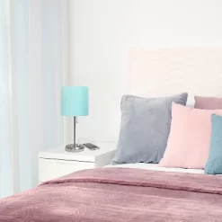 19.5" Bedside USB Port Feature Metal Table Desk Lamp Brushed Steel With Aqua Blue Fabric Shade - Creekwood Home 11 19.5" Bedside USB Port Feature Metal Table Desk Lamp Brushed Steel With Aqua Blue Fabric Shade - Creekwood Home -Lighting Specialty Shop GUEST f152a596 a214 4126 be1f 55b4c566e442