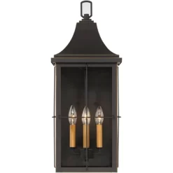 John Timberland Sunderland Rustic Mission Outdoor Wall Light Fixture Black Gold 24 3/4" Clear Glass For Post Exterior Barn Deck House Porch Yard Patio -Lighting Specialty Shop GUEST f281d494 14ea 4590 a0ea e479d7e43edb
