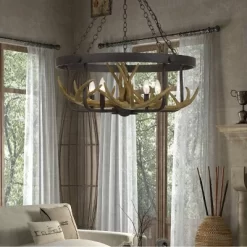 (26.75") 5 Light Metal Angelo Antler Chandelier Iron - Cal Lighting