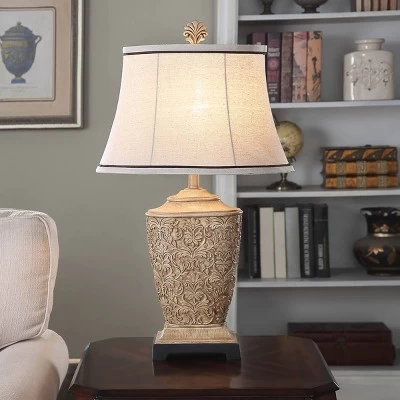 Tortola Carved Cream Table Lamp With Natural Softback Fabric Shade - StyleCraft 6 Tortola Carved Cream Table Lamp With Natural Softback Fabric Shade - StyleCraft - Image 6