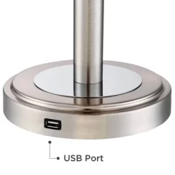 360 Lighting Camile Modern Table Lamps 25" High Set Of 2 Brushed Nickel With USB Charging Port Off White Drum Shade For Living Room Office House Desk -Lighting Specialty Shop GUEST f436b9cc 0a81 48d9 8178 4c9b9dea41c3