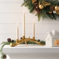 3.75"x11.5" Taper Metal Antler Christmas Sculpture Candle Holder Gold - Wondershop™