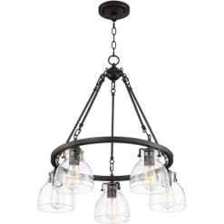 Possini Euro Design Bellis Bronze Wagon Wheel Pendant Chandelier 25" Wide Modern Clear Glass 5-Light Fixture For Dining Room House Kitchen Island Home -Lighting Specialty Shop GUEST f57f1f0b 5fd6 4d76 8765 b8e25ce9ca30
