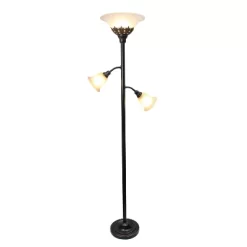 Torchiere Floor Lamp With 2 Reading Lights And Scalloped Glass Shades Restoration Bronze/White - Lalia Home