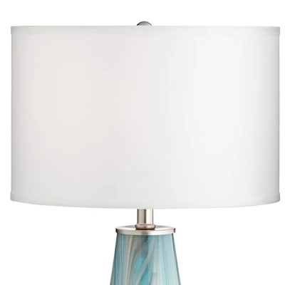 Possini Euro Design Jaime Coastal Table Lamp With Round White Marble Riser 26" High Blue Gray Drum Shade For Bedroom Living Room Office House Home 2 Possini Euro Design Jaime Coastal Table Lamp With Round White Marble Riser 26" High Blue Gray Drum Shade For Bedroom Living Room Office House Home - Image 2