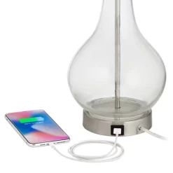 360 Lighting Modern Accent Table Lamps 21.75" High Set Of 2 With USB Charging Port Clear Glass Blue Drum Shade For Living Room Desk Bedroom Office 9 360 Lighting Modern Accent Table Lamps 21.75" High Set Of 2 With USB Charging Port Clear Glass Blue Drum Shade For Living Room Desk Bedroom Office -Lighting Specialty Shop GUEST f6595bd8 793b 43e3 bb52 bb51684af625