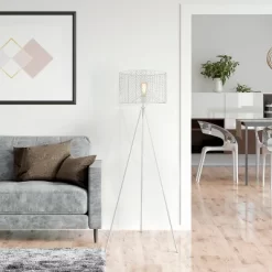 61" Cage Shade Metal Tripod Floor Lamp Ingrid White - River Of Goods -Lighting Specialty Shop GUEST f6b603a0 ef63 4861 919b 1bf152e602bb