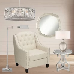 Franklin Iron Works Salima Brushed Nickel Gray Pendant Chandelier 21 1/4" Wide Farmhouse Rustic LED 5-Light Fixture For Dining Room Kitchen Island -Lighting Specialty Shop GUEST f6c9d15d 021d 4a1e 8572 655819e1ba75