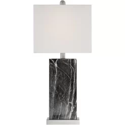 360 Lighting Connie Modern Table Lamps Set Of 2 With White Marble Riser 25" High Black Faux Marble USB Charging Port White Rectangular Shade For Desk -Lighting Specialty Shop GUEST f8f54766 e697 4cb5 8e7c b9b55bfc3312
