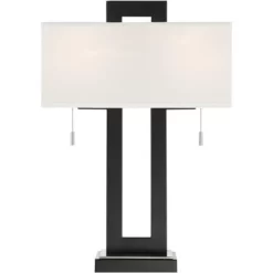 360 Lighting Neil Modern Table Lamp With Clear Riser 26" High Black With USB Charging Port White Rectangular Shade For Bedroom Living Room House Desk -Lighting Specialty Shop GUEST f9bba6c1 76e8 443d 8c57 7fd6c0901e32 1