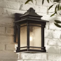 Franklin Iron Works Hickory Point Rustic Farmhouse Outdoor Wall Light Fixture Walnut Bronze 12" Frosted Cream Glass For Post Exterior Barn Deck House -Lighting Specialty Shop GUEST fac300e5 e883 43be 8a51 0ca3b4c58c06