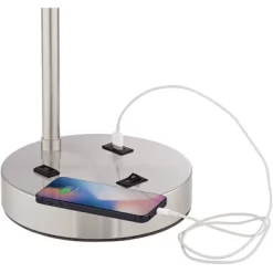 360 Lighting Colby Modern Desk Lamps 21" High Set Of 2 Brushed Nickel With USB And AC Power Outlet In Base White Linen Drum Shade For Bedroom Office -Lighting Specialty Shop GUEST fad606be 1699 4c79 95f7 0fb64c518c55